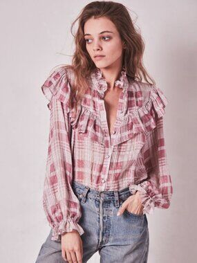 LoveShackFancy Cherry Jubilee Tartan Silk Set — Ruffle Blouse + Ruffle Mini Skir